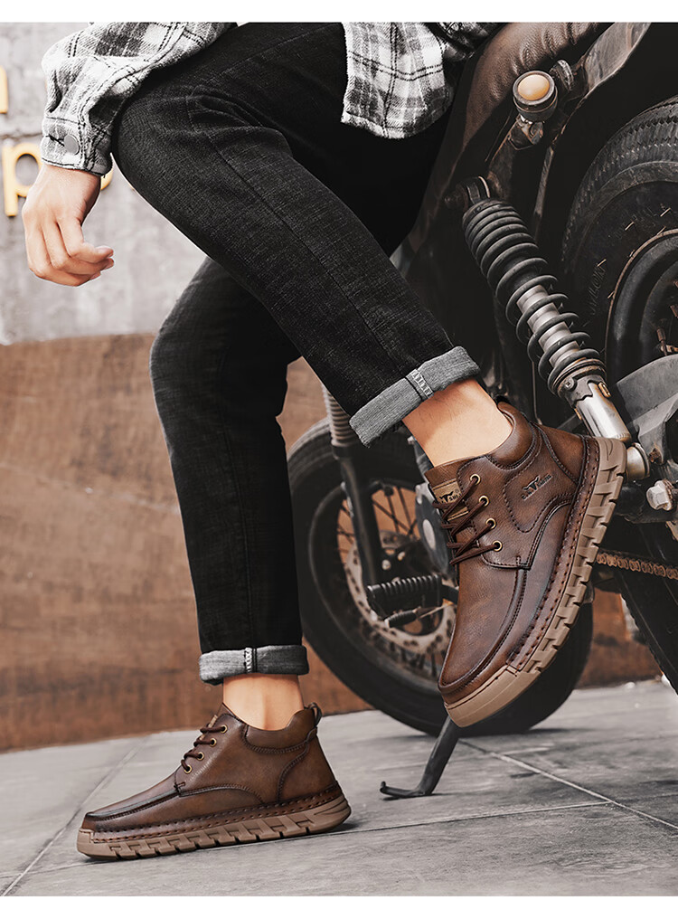 Bull Family Big Head Martin Boots Men Autumn Winter New British Retro Mallard Work Boots Outdoor High Top Sneakers Men 13