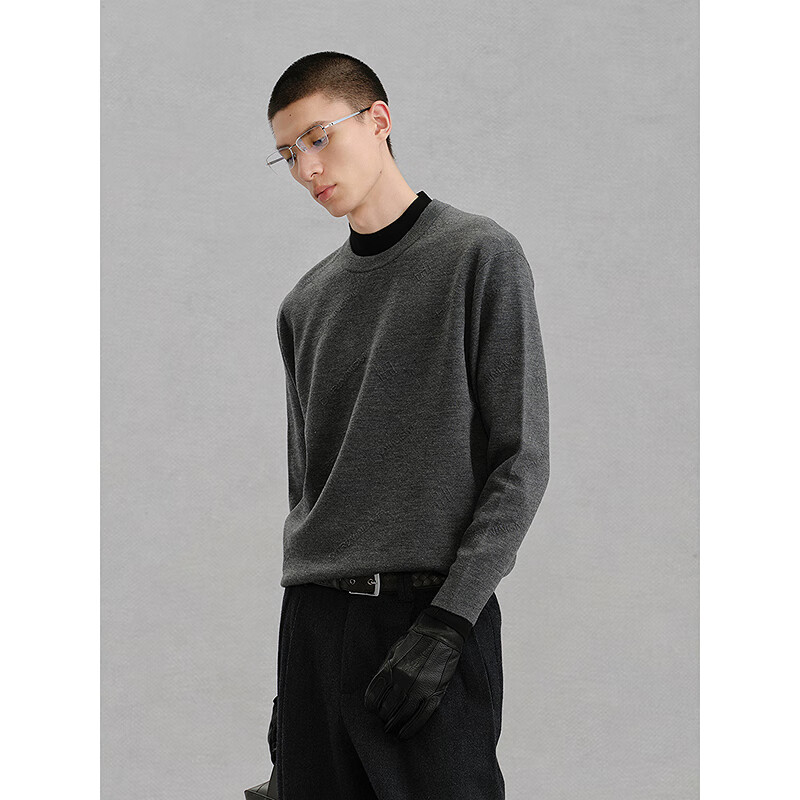 GXG Men's Solid Jacquard Knit Sweater Commuter Base Shirt Gray 175/L