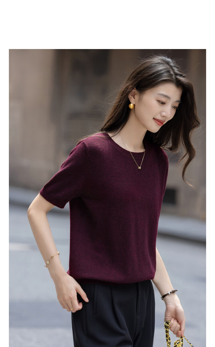 Demana Luxury 100% Merino Wool Autumn Elegant Crew Neck Textured Ribbed Knit Sweater Top 2