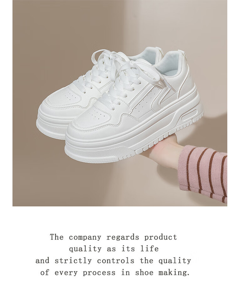 RENBEN 6CM Height Increasing White Sneakers Thick Sole Platform Shoes 2026 Trendy Versatile Student High-Value Chunky Casual Sports Shoes 7