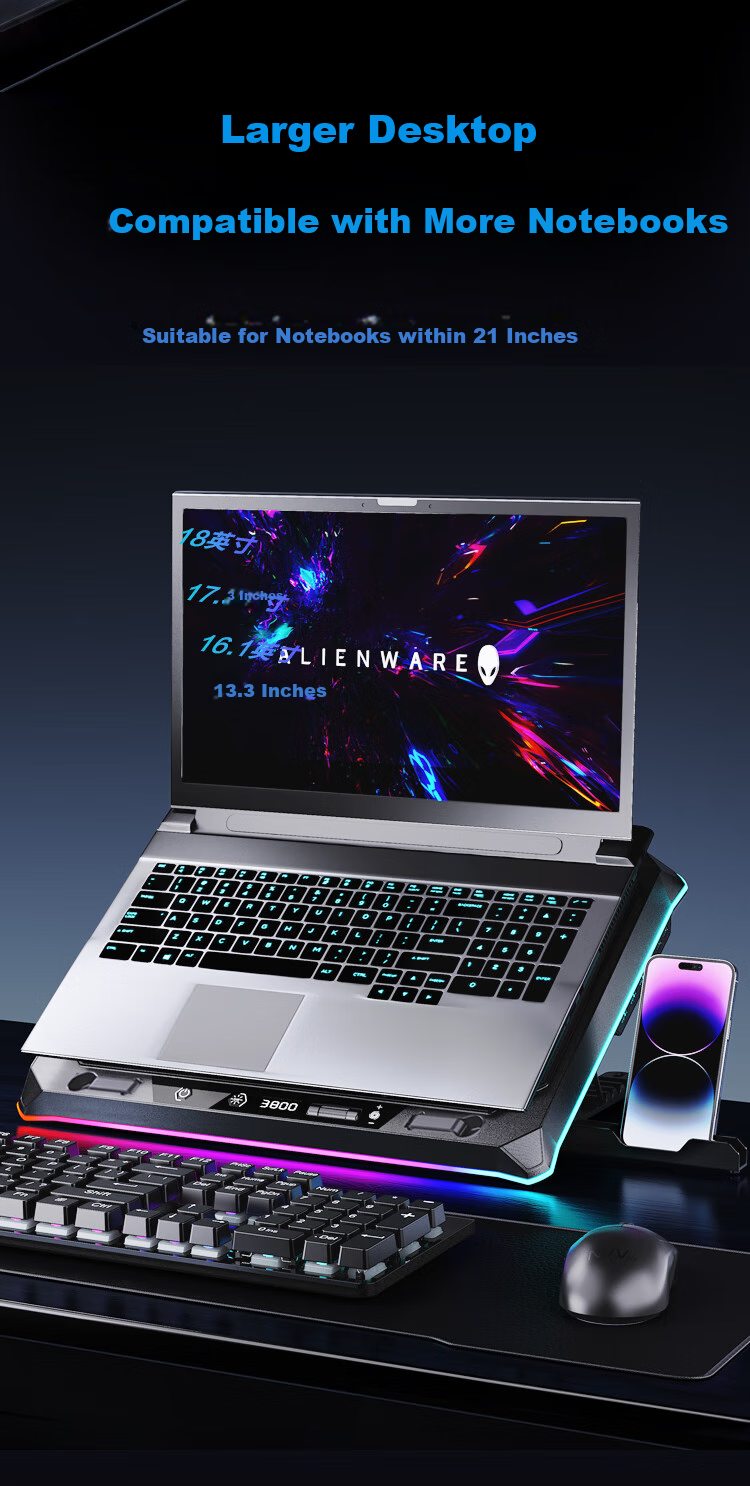 NVV Laptop Cooling Pad, Pressure Wind Cooling, Temperature Control And Noise Reduction, Gaming Laptop Stand, Suitable for Mechanical Revolution, Alienware, Lenovo Legion, ASUS ROG NF-13 13