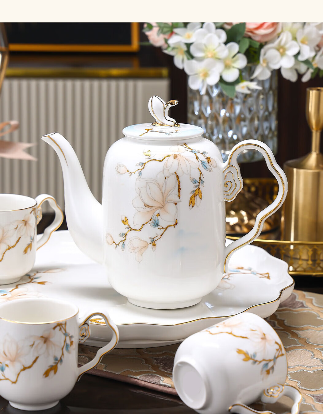 Zhengye Light Luxury Ceramic Tea Cup Set New Chinese Style Home Housewarming Gift 4