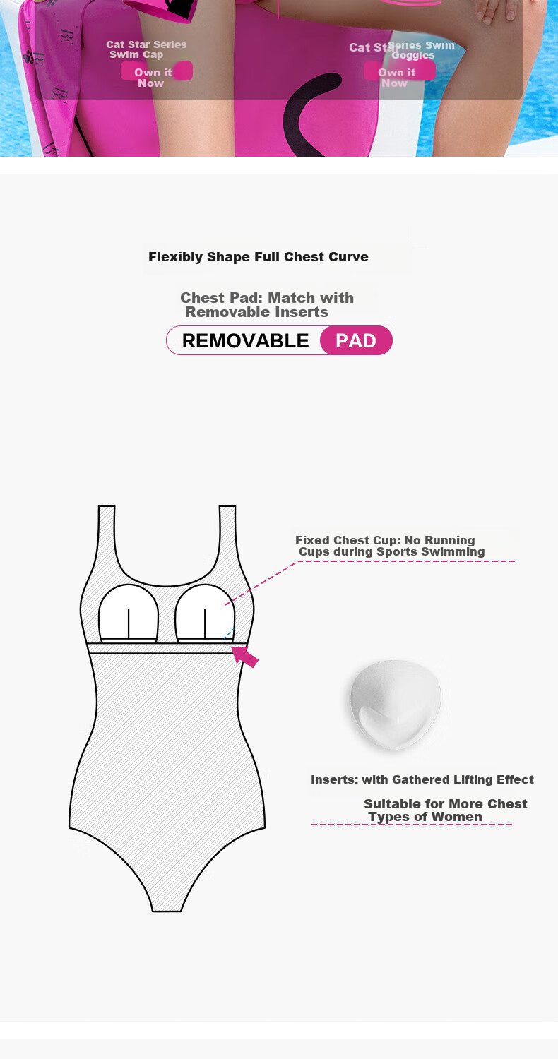BALNEAIRE Little Black Cat/Miaoxingren Series 2025 New Women's One-Piece Swimsuit, Sun Protection, Competitive Speed 61786, Berry Pink, S 8