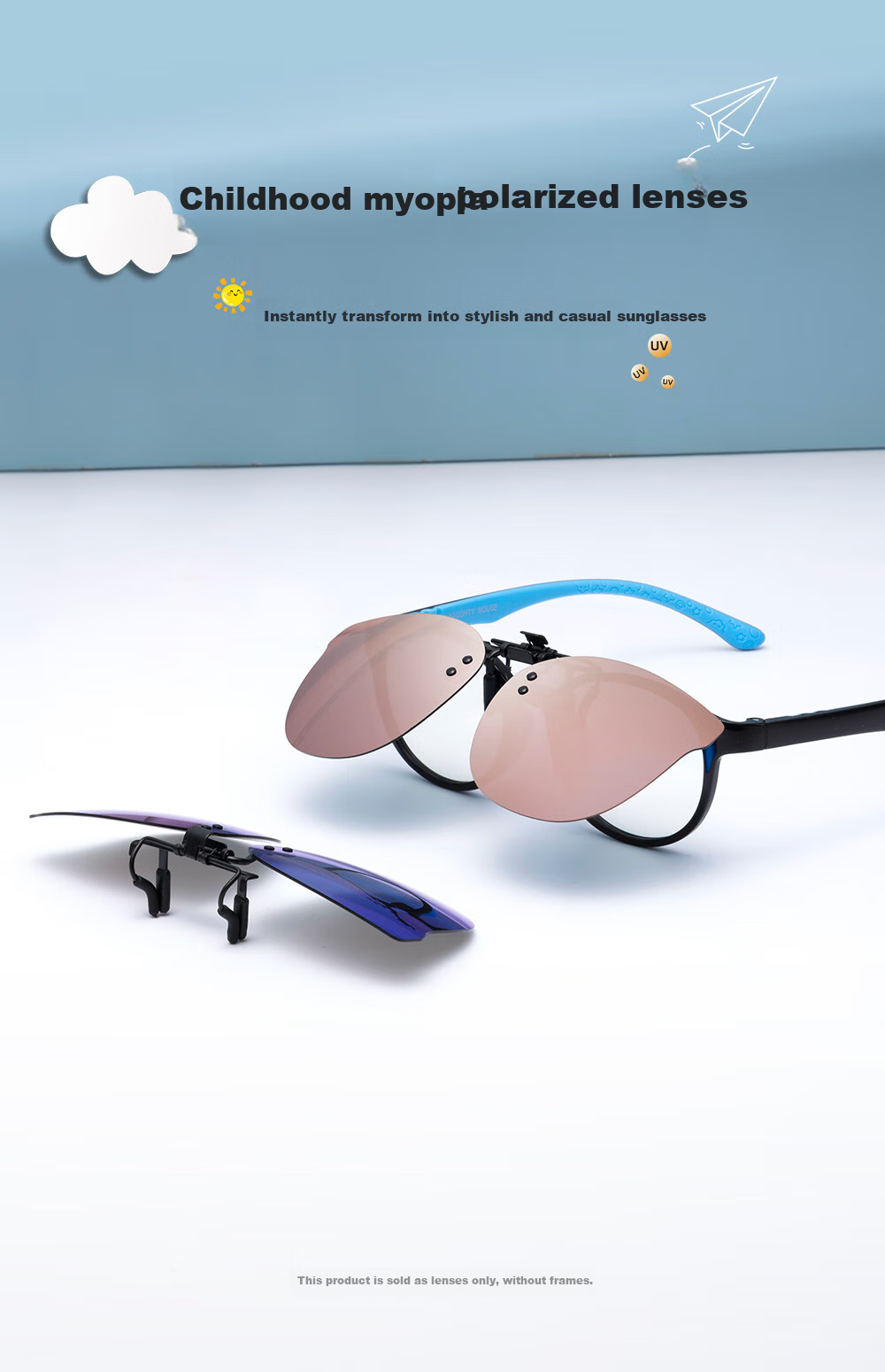 Wanpishu Polarized Sunglasses Clip-On for Children 8-16 Years Old, UV400 Anti-UV Protective Eyewear for Boys And Girls 1