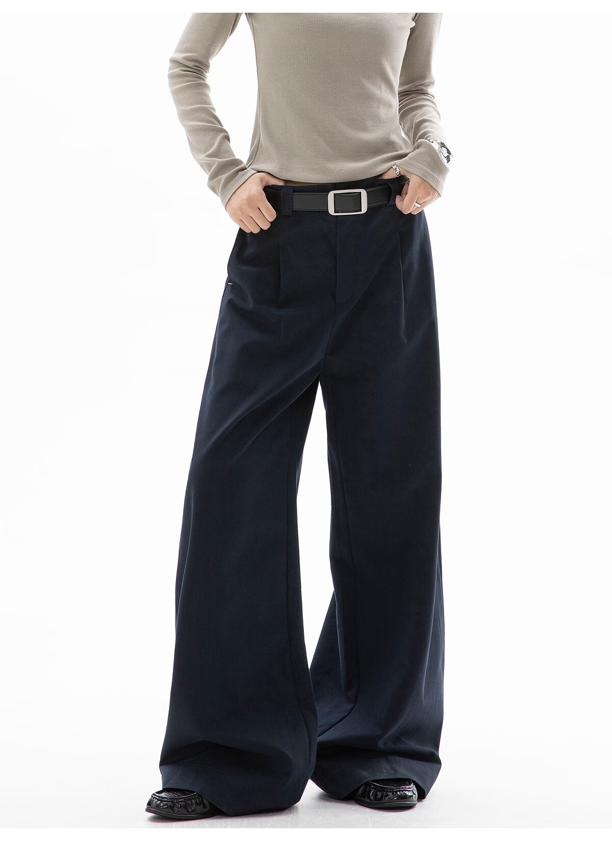 ICH MODE Women's American Style Straight-Leg Dress Pants Autumn Winter New Loose Wide-Leg Suit Trousers Casual Khaki Pants Khaki M 21
