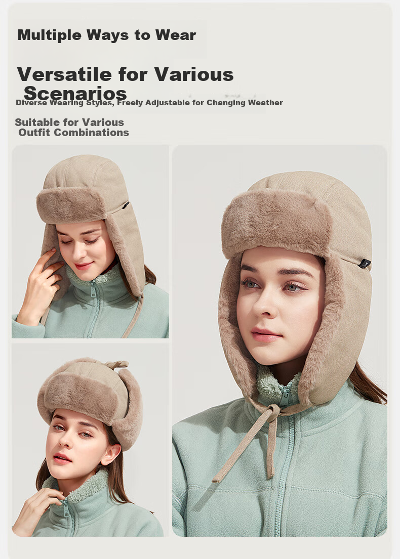 CAMEL Warm Lei Feng Hat for Autumn And Winter, Windproof with Ear Protection, Cotton Pilot Cap for Men And Women A1W3E3103 Black 9