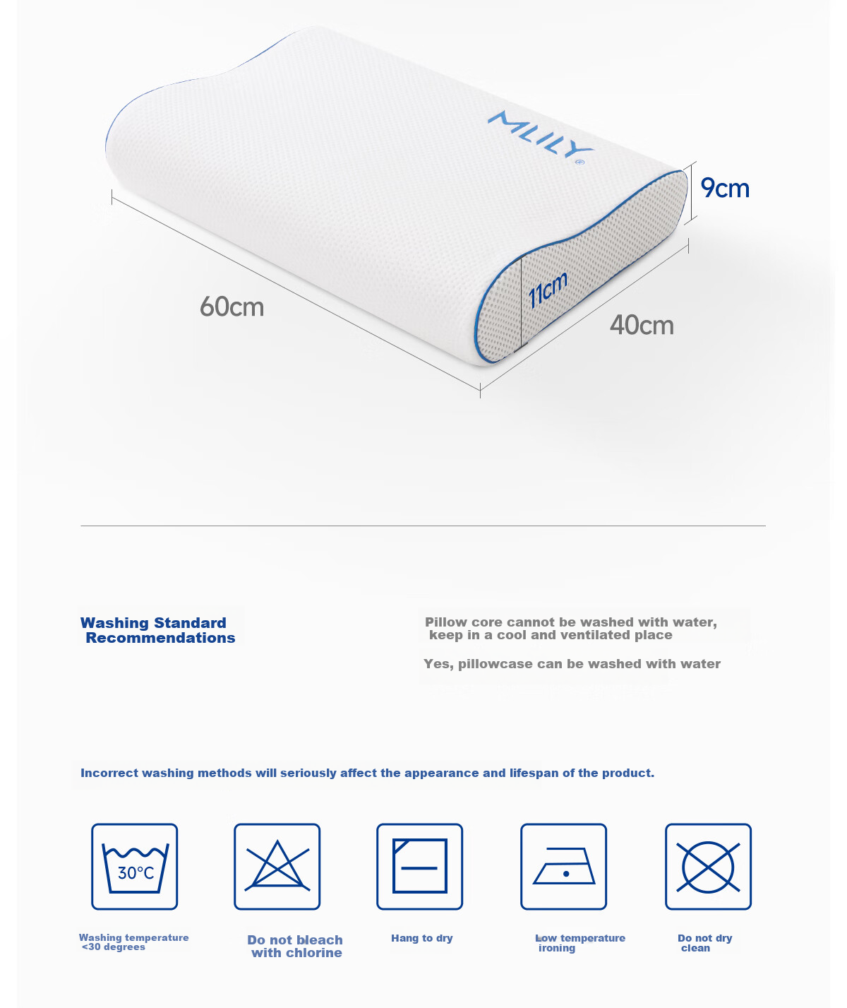 MLILY Memory Foam Pillow, Deep Sleep Cervical Pillow for Adults, Sleeping-Specific Pillow Core, Slow Rebound, Single Neck Protection Pillow, Zero Pressure Pillow, Size S 13