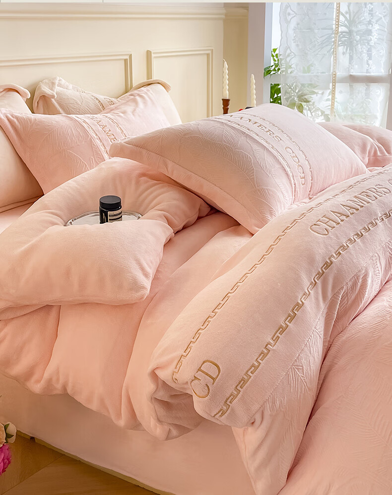 MUJI Winter Milk Velvet 4-Piece Bedding Set Flannel 1.8m Double-Sided Velvet Double Duvet Cover 200x230cm Bed Sheet 3