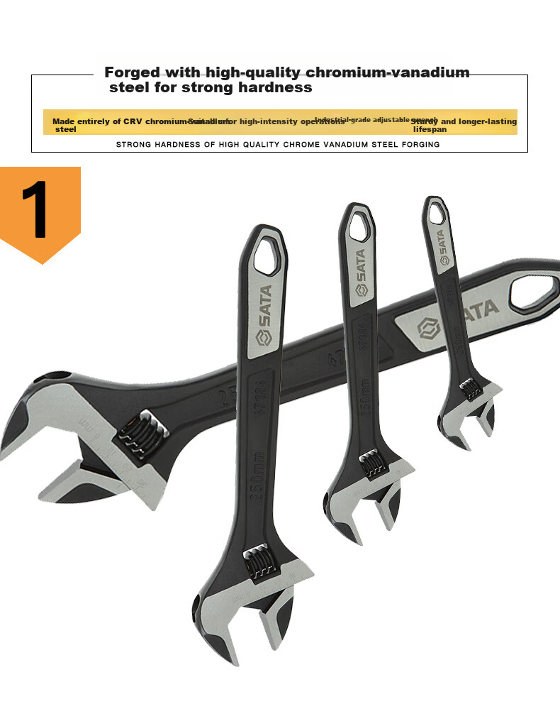 SATA 47125 Large Open-End Adjustable Wrench, 12" 2