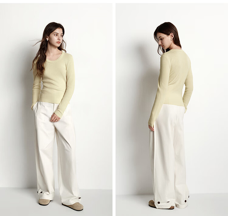 Semir Women's Winter Knitted Sweater Eggshell Neck Solid Slim Wool Top 2025 109725107004 5