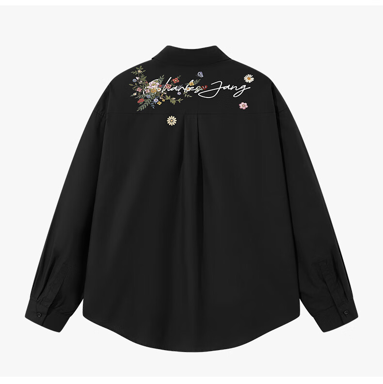 Charles Peach Heart American Style Trendy Floral Print Long Sleeve Cotton Turn-down Collar Casual Couple Shirt Gardenia White XS 8