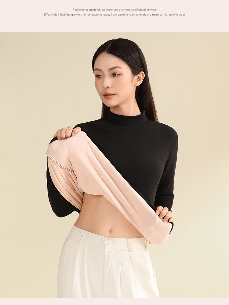 Tingmei [Triple Silk] Fleece-Lined Thickened Half Turtleneck Base Layer Top Women's Autumn Winter Thermal Underwear Shirt 16