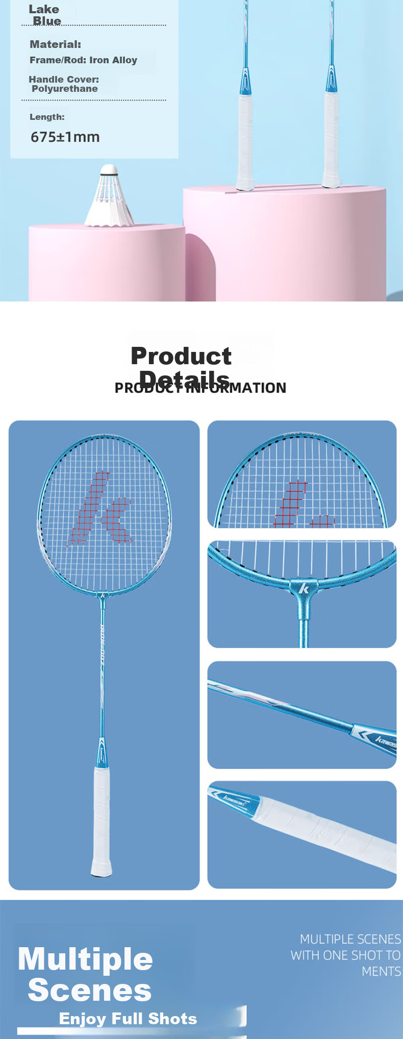 KAWASAKI Badminton Racket Set for Adults, Durable Training Kit IRON-007 Lake Blue (Pre-Strung) 5