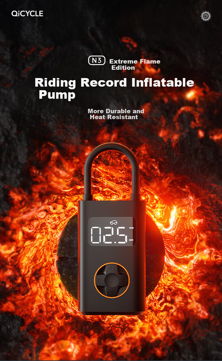 QiCYCLE N3 Extreme Flame Edition Inflatable Pump, Car Air Pump with Tire Pressure Measurement, Automatic Start-Stop Function, Wireless Lithium Battery Electric Air Pump 1