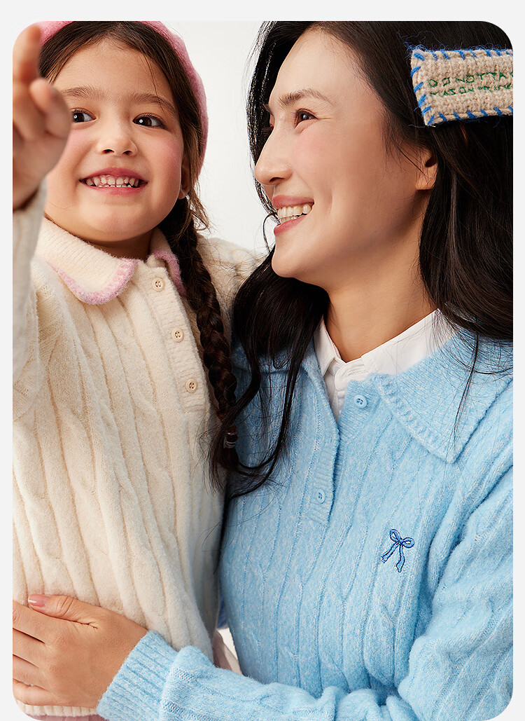 Minibala Kids Girls Mother-Daughter Sweater 2025 Winter Sweet College Style Polo Collar Knitwear 1