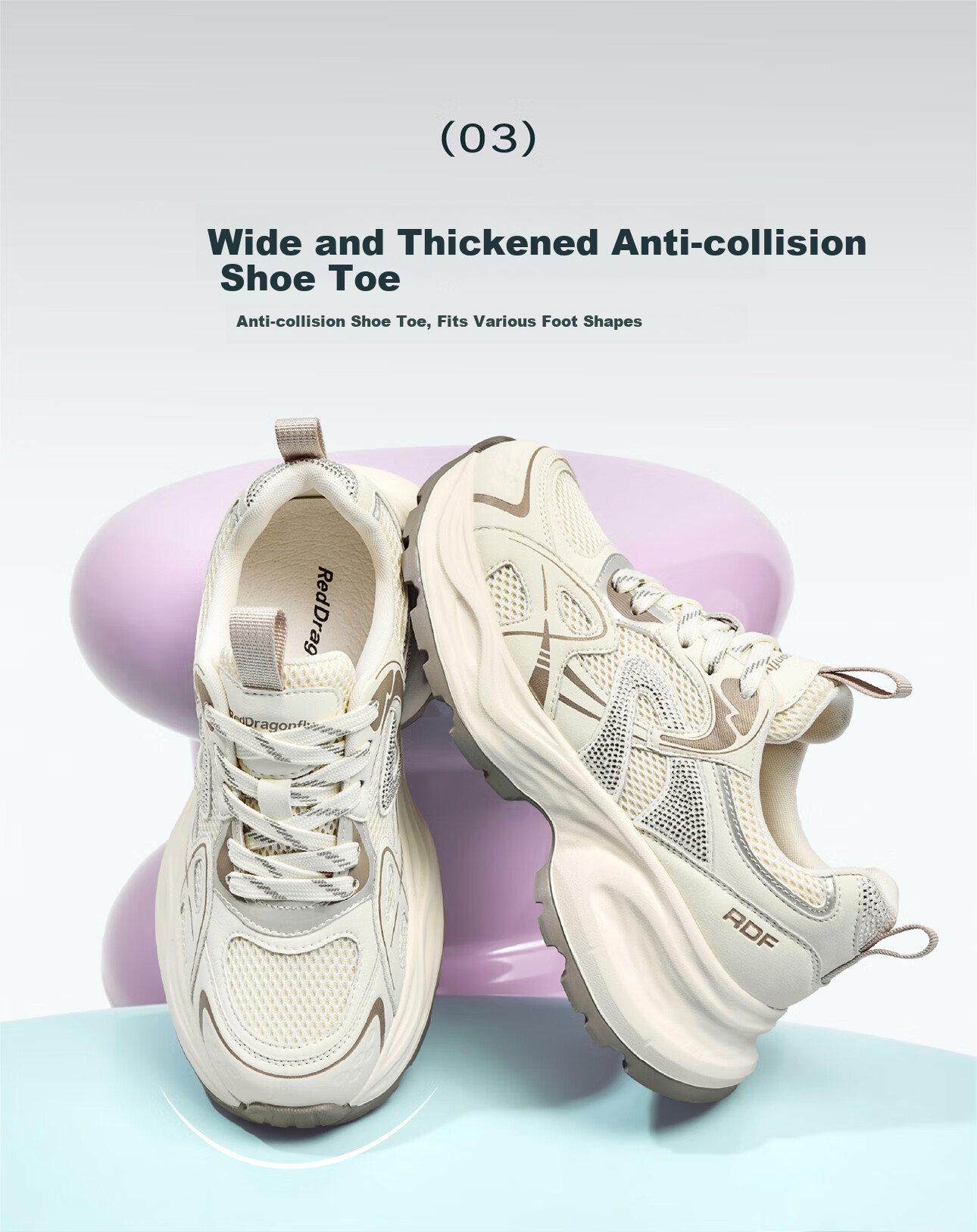 RED DRAGONFLY Chunky Sneakers for Women, Thick-Soled Height-Increasing Versatile Mesh Shoes, Sports Running Shoes WTB35259 Beige Size 36 6