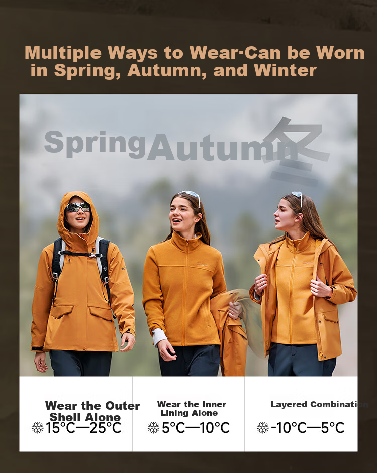 NORTHLAND [Huyanglin 3.0] Women's Three-In Outdoor Jacket, Water-Repellent And Windproof, for Hiking And Mountaineering, Two-Piece Set 18