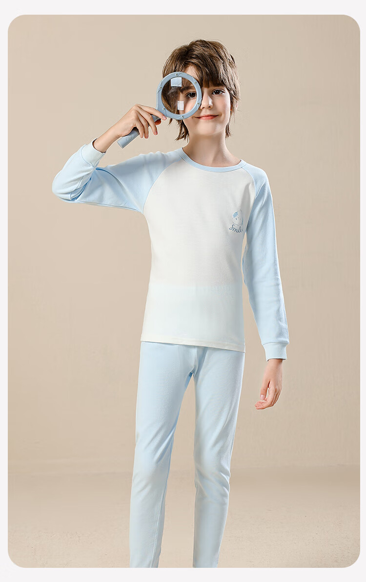 Urban Beauty Kids Thermal Underwear Boys and Girls Pure Cotton Autumn Tops and Pants Youth Baby Homewear Pajama Set 14