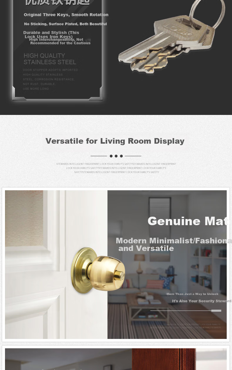 HOTUN Spherical Lock, Interior Door Lock, Round Lock, Old-Style Wooden Door Ball Lock, 5831 Medium-Sized Double Lock Body, Rental Apartment 5