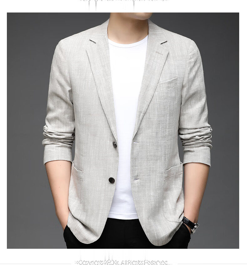 Pierre Cardin Men's Casual Solid Color Linen Blend Blazer Spring Autumn Business Jacket 14