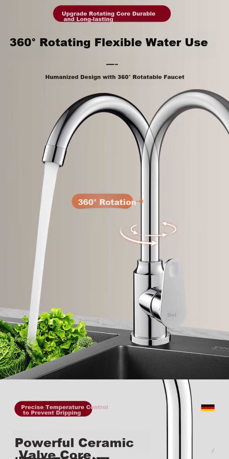 Deer [28-Year Brand] Kitchen Single Cold Water Tap Sink Basin Washbasin Sink with Swivel Rotating Pressure-Boosting Anti-Splash Functio 8