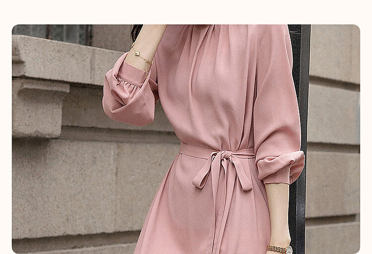 Demana Selected Airy Acetate Spring Socialite Style Comfortable Lightweight Ruffle Collar Mid-Length Women's Dress 2