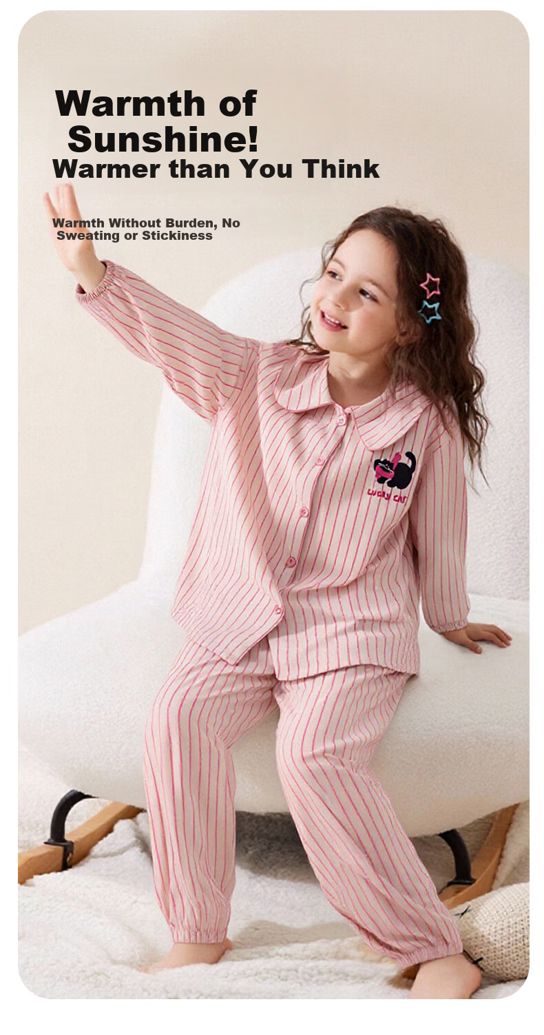 Zisehuayu Class A Modal Cotton Children's Pajamas, Girls' New Autumn Home Wear, Medium to Large Size Children's Set 4