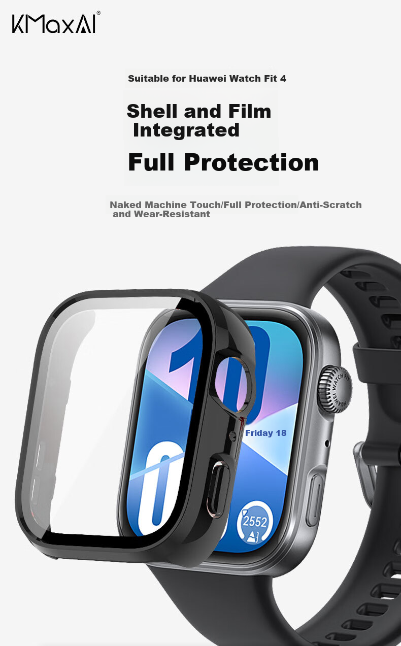 KMaxAI Diamond-Encrusted Protective Case for Huawei Watch Fit4 Women's Watch Screen Protector, Anti-Scratch Hard Shell, Fingerprint-Resistant, Shockproof Hydrogel Film, Transparent 1