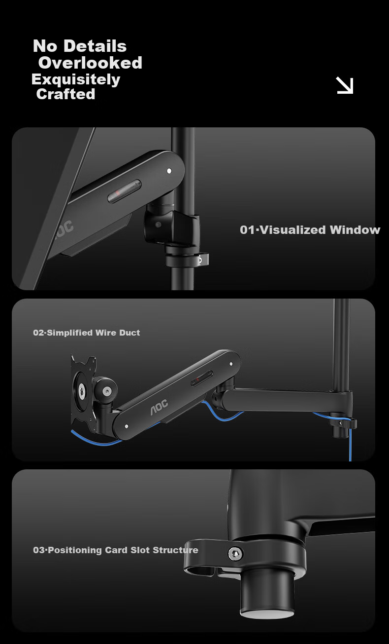 AOC AM700 Monitor Arm Accessory Desktop Rotating Adjustable Mechanical Arm Computer Desk Mount Mechanical Spring Display Stand Accessory AM701B Black 12