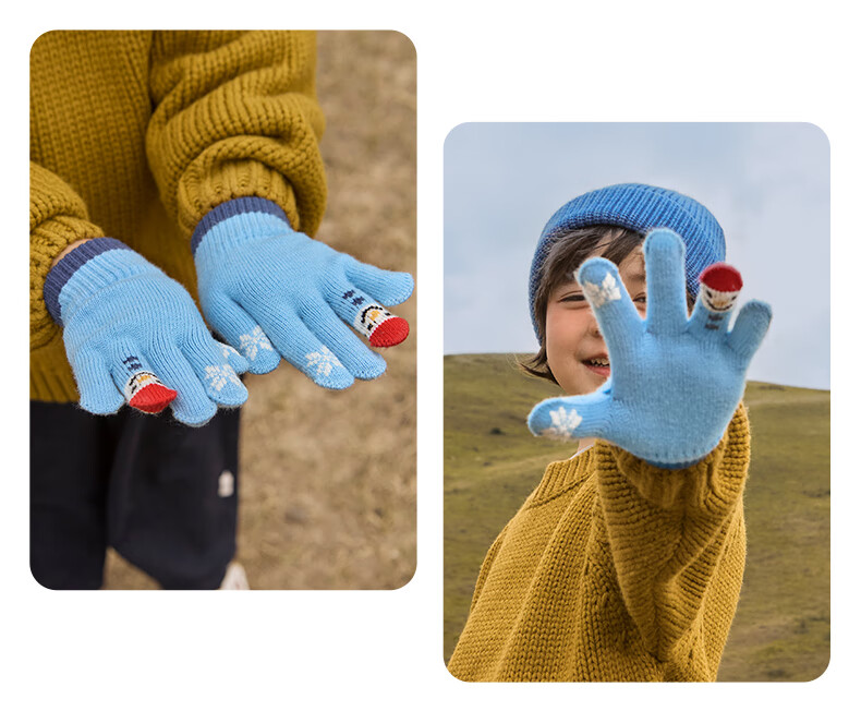 Niduoxiong Kids Gloves 3-6 Years Winter Warm Baby Gloves Boys Girls Five-Finger Knitted Gloves Autumn Winter 3