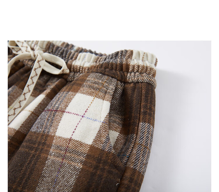 Demana [Fashion Plaid] Winter Little Chanel Style Elastic Waist Wide Leg Pants Fleece Lined Slightly Stretchy Casual Trousers for Women 5