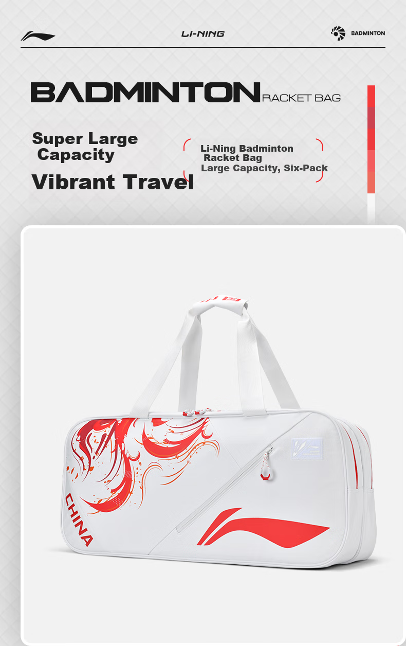 LI-NING Badminton Racket Bag 6-Pack Large Capacity Wet and Dry Separation Multifunctional Handbag White/Black ABLV019-1 1