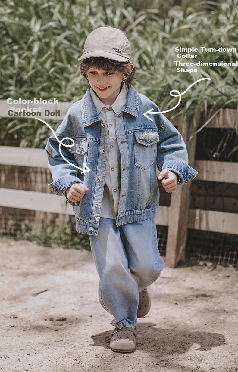 MOMOCO Boys' Denim Jacket, Children's Trendy Cool Outerwear for Fall 2026, Blue, Size 10, Color 105 3