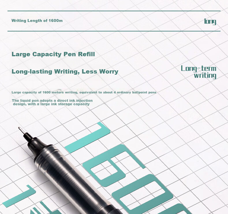 Deli 1600mAh Large Capacity Gel Pen, Direct Liquid Pen, 0.5mm Full Needle Tube, Student Signature Pen, Rollerball Pen, Ink Pen, Black, 12 Pens/box S1600 7