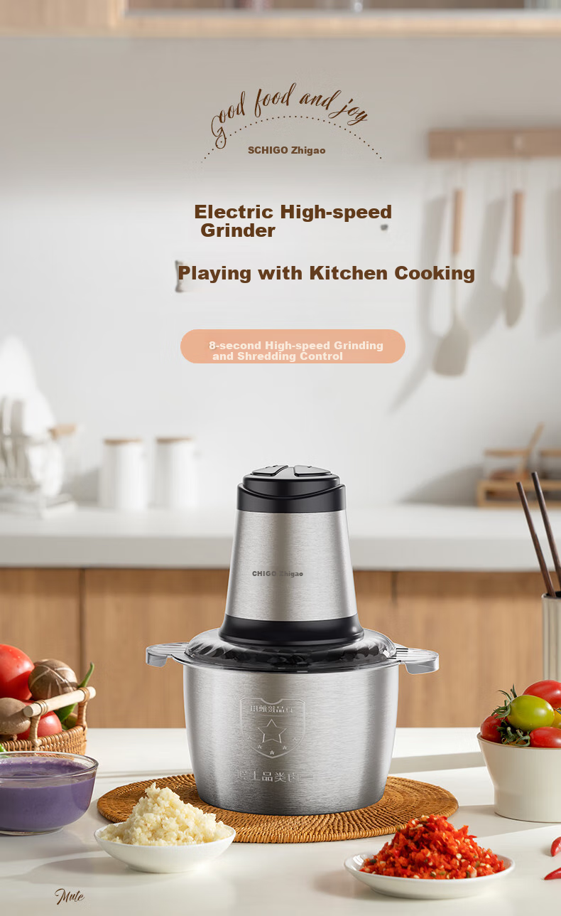 CHIGO Meat Grinder for Home Use, Mincer Machine, 304 Stainless Steel Small Multifunctional Food Processor, Meat Chopper, Dumpling Filling And Garlic Paste Maker, 2L Dual Blade Head ZG-L805 2