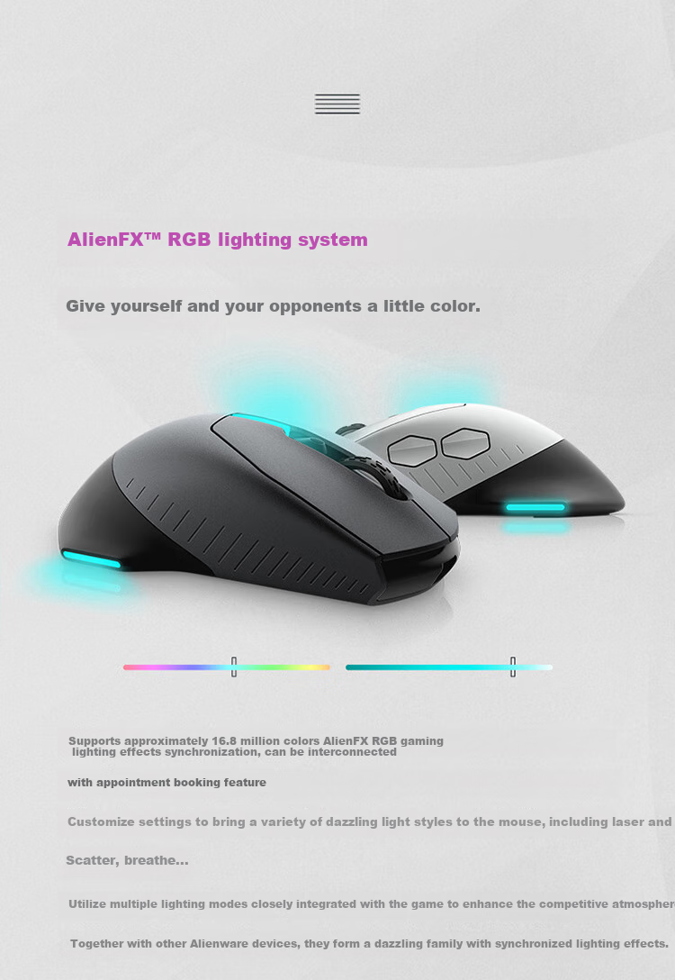 Alienware AW620M Gaming Mouse, Right-Handed Ergonomic Dual-Mode 2.4G Wireless Office And E-Sports Macro Mouse, RGB Lighting Effects, Magnetic Rebound, Valentine's Day Gift, White 5