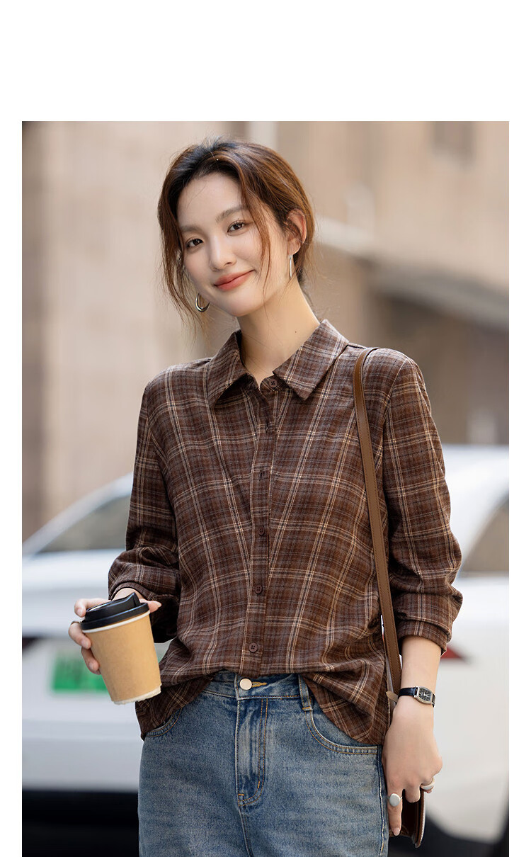 Demana [Geometric Aesthetics] Winter Smart Commuter Plaid Lapel Shirt with Side Pleats and Waist Cinch Women's Blouse 1