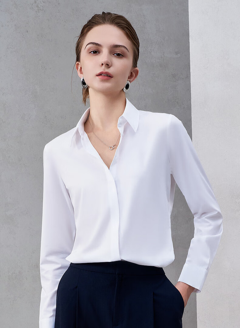 G2000 Women's Long Sleeve Modal Stretch Shirt with Complimentary Necklace, Four-Season Mall Style 1