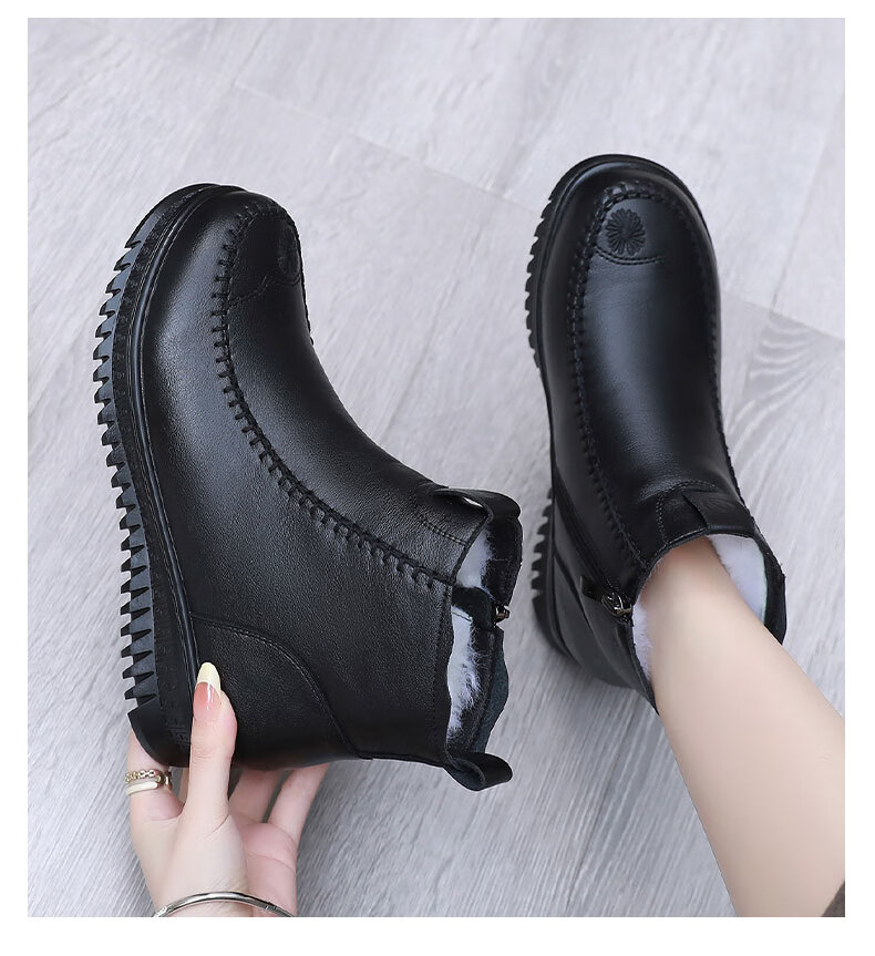 Anglerfish Old Beijing Women's Cloth Shoes Cotton Shoes Thickened Pure Wool Mom Shoes Waterproof Northeast Snow Boots A8003 Black 37 1