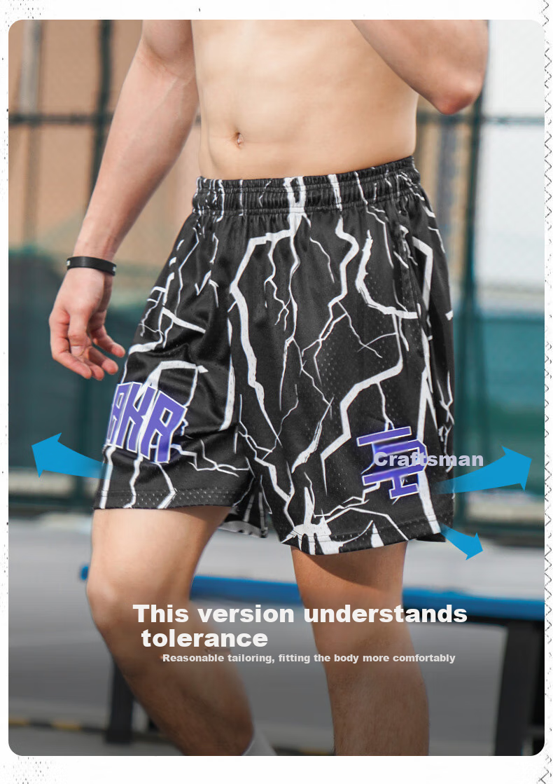 BKCXZICE SMVP Lightning Print American Retro Basketball Shorts, Quick-Drying Breathable Mesh Running Sports Fitness Pants Beach Shorts 11
