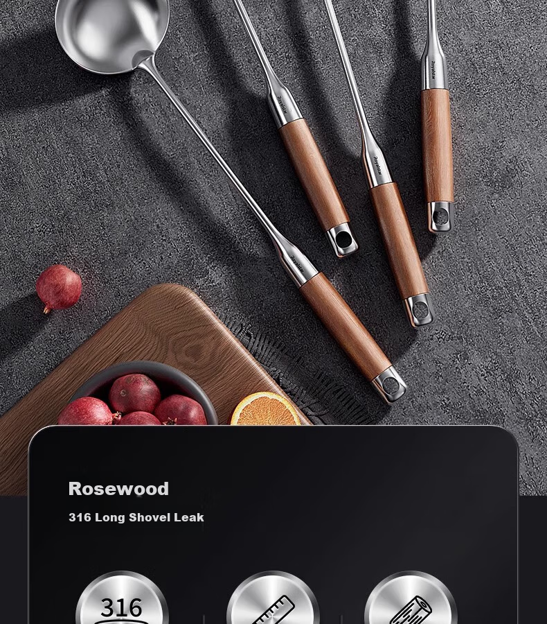 Aishida 316 Stainless Steel Spatula with Integrated Handle, Thickened Cooking Utensil, Heat-Resistant Pear Wood Handle 2