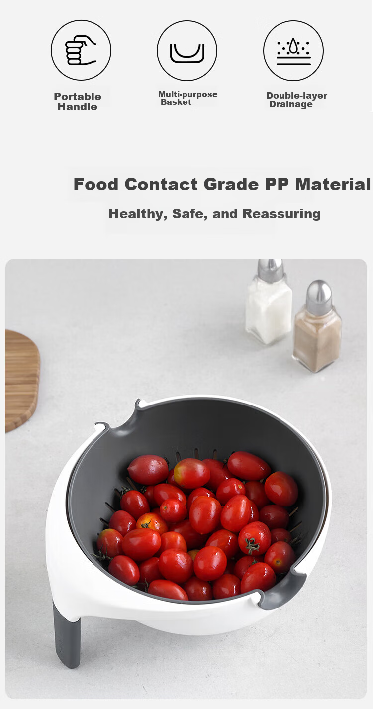 JD Original Colander Set [Double-Layer Filtration], Draining Basket for Washing Fruits And Vegetables, Kitchen Thickened 2-Piece Set 2