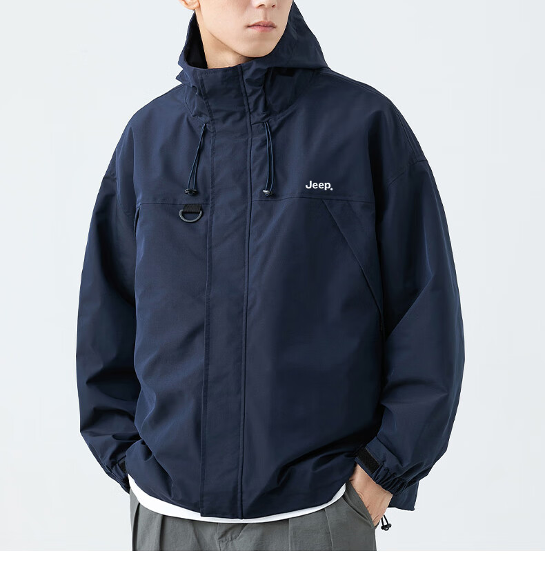 JEEPJEEP Men's Outdoor Jacket Autumn Winter Loose Fit Casual Trendy Coat Dark Blue 2XL 1