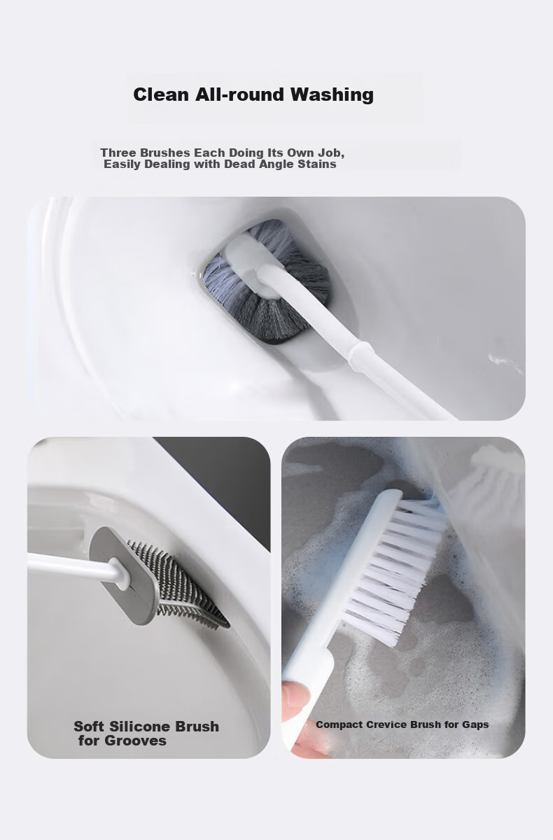 Baoshi Suction Cup Toilet Brush Set, Bathroom Cleaning Brush, Toilet Cleaner without Dead Angles, Extended Handle with Storage Space 2
