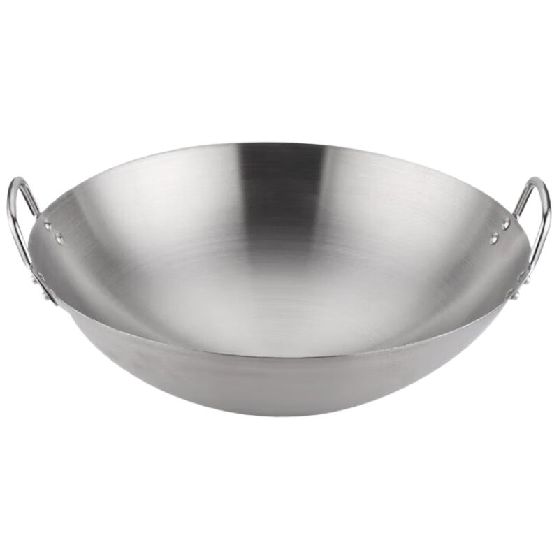 Xiyao Commercial Stainless Steel Double-Handle Large Wok 50CM Diameter No Coating Chef Stir-Fry Pan for Restaurant