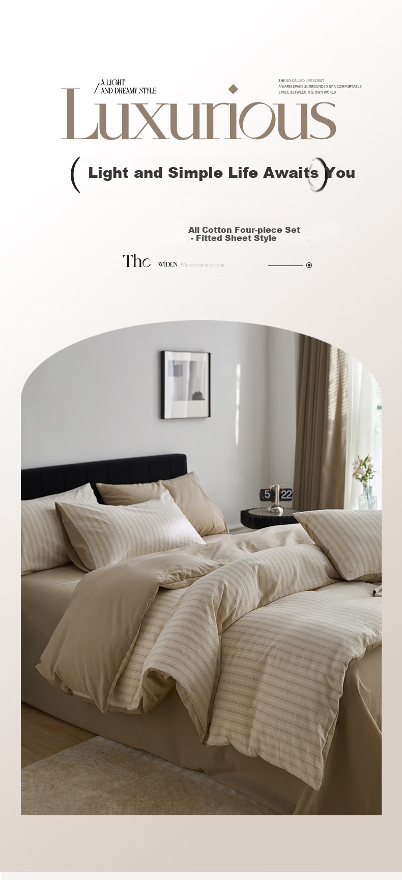 Wuyinliangpin Pure Cotton Bedding Set, 100% Cotton Bed Sheet Set, 4 Pieces, for 1.8m Bed, Fitted Sheet And Duvet Cover 200*230cm 1