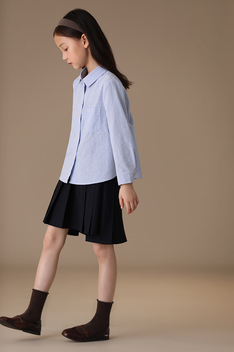 Hacikis Kids Spring and Autumn Children's Shirt Boys and Girls Striped Long Sleeve School Style Shirt Light Blue 170 10