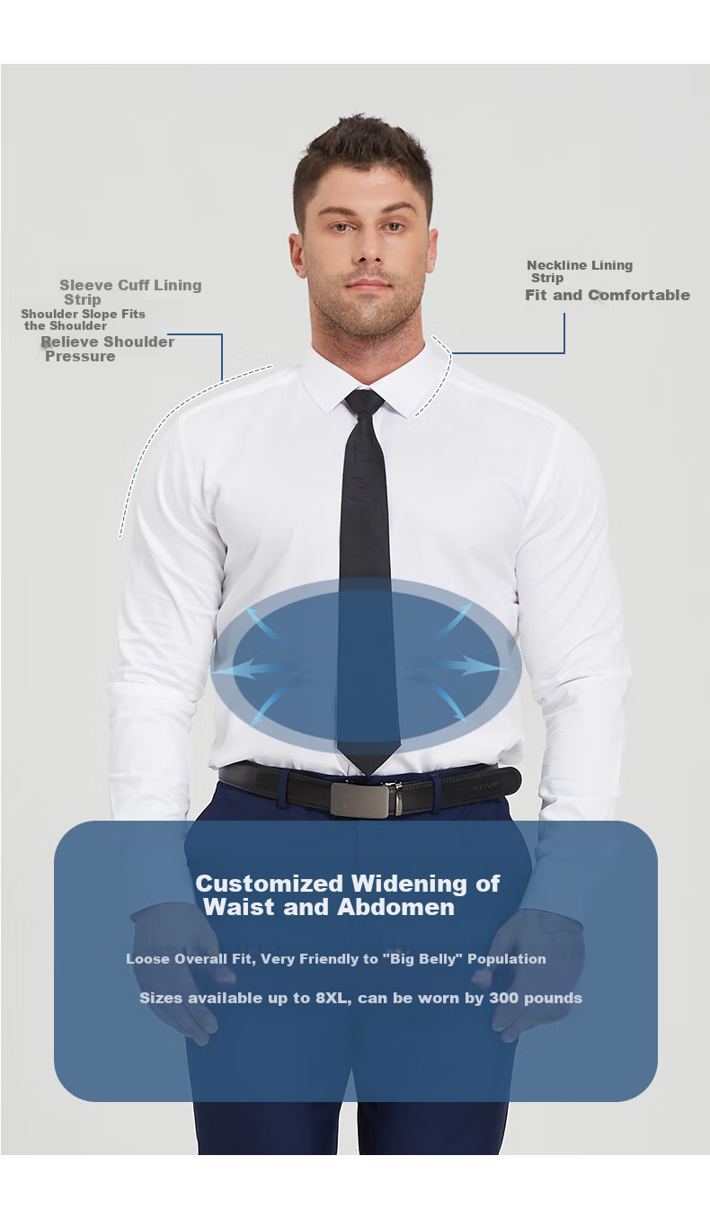 Dibinze Large Size Long-Sleeve Shirt for Men, Plus Size, Loose Fit, White, DP Wrinkle-Free, Easy-Care, Pure Cotton, High-End White Dress Shirt 12