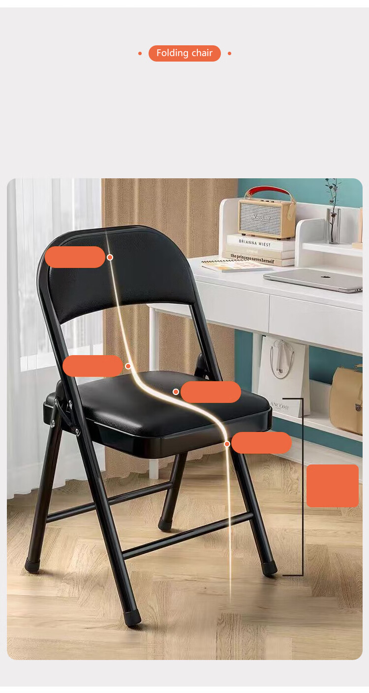 Annafu Simple Folding Chair Conference Chair Backrest Chair Computer Chair Office Chair Portable Dorm Chair ZY31 Black Frame Black Leather 4