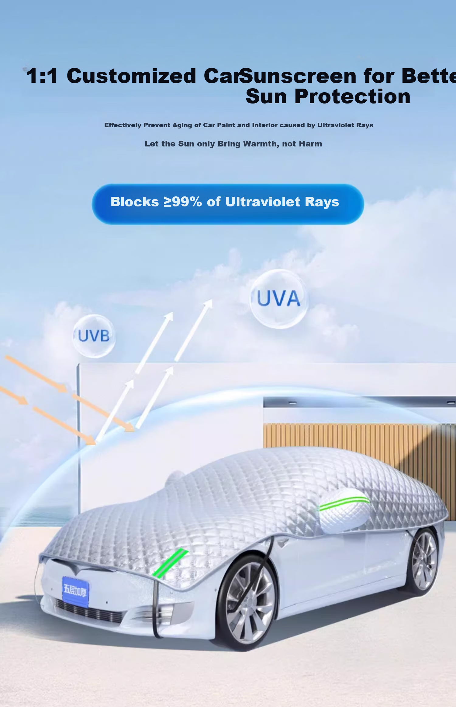 HELLOLEIBOO Car Sunshade, Windshield Cover, Sun Protection, All-Season Universal, Window Cover, Winter Thickened Half Car Cover 6